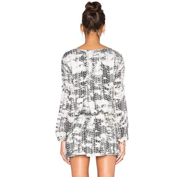 PARKER Maeve Silk Printed Long Sleeve Black and White Abstract Short Dress S - Picture 8 of 8